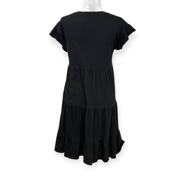 J. Crew Black Tiered Ruffle Sleeve Dress Cotton Size S Casual Summer Dress - Picture 2 of 8